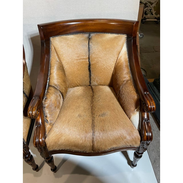 1990s 1990s Set of 6 Hide and Mahogany Accent Chairs For Sale - Image 5 of 12