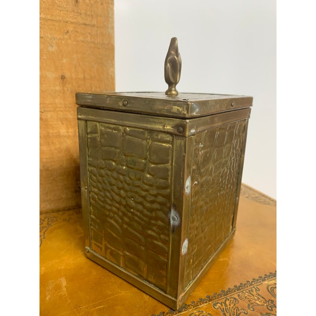 English Vintage Crocodile Motif Reposse Brass Tea Caddy For Sale - Image 3 of 4