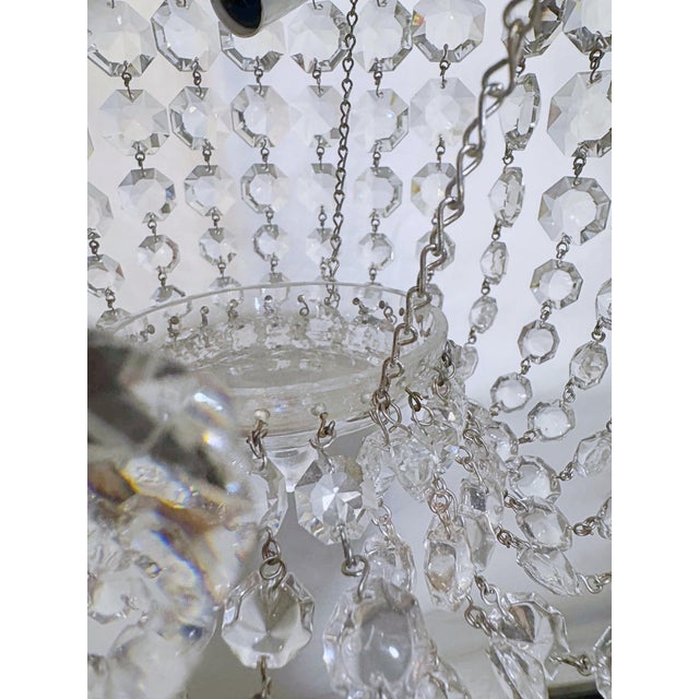 Vintage Hollywood Regency Textured Florentine Brass Tiered Crystal Basket Chandelier For Sale In New York - Image 6 of 9