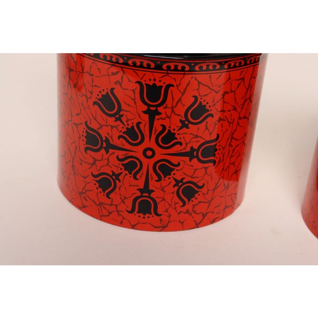 Red Set of Three Japanese Modern Nesting Canisters With Red and Black Floral Decoration For Sale - Image 8 of 18