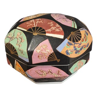 Vintage Japanese Meiji Imary Large 13.5'' X 10'' Octagonal Covered Box Marked For Sale