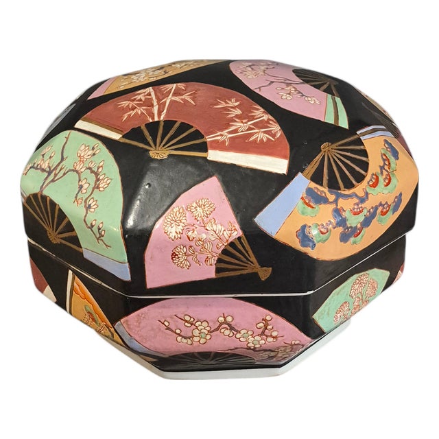 Vintage Japanese Meiji Imary Large 13.5'' X 10'' Octagonal Covered Box Marked For Sale