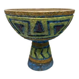 Mid-Century Bitossi Sgraffito Style Pedestal Decorative Bowl For Sale