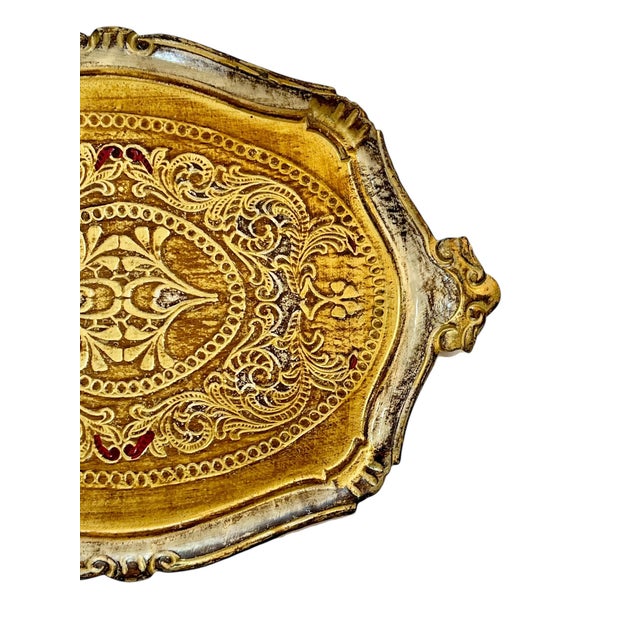 Vintage Italian Florentine Gilt Wood Tray For Sale - Image 4 of 10