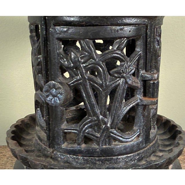 Chinese Chinese Cast Iron Garden Lantern With Hanging Finial and Iris Relief For Sale - Image 3 of 11