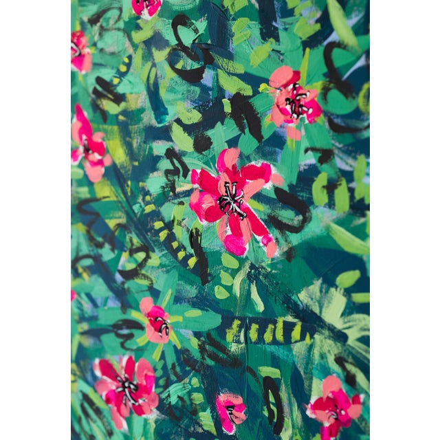 2020s Rhododendron Hedge Modernist Painting in Pink and Green For Sale - Image 5 of 6