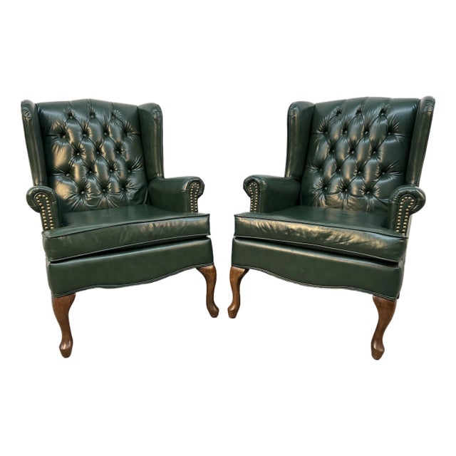 Vintage Wing-Backed Tufted Chesterfield Lounge Chairs For Sale