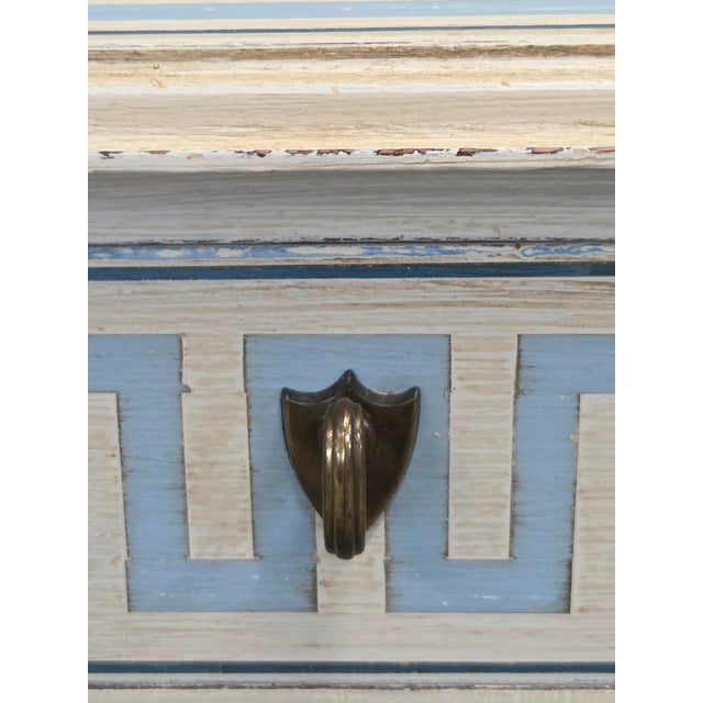 Wood Vintage Mahogany Nightstands With Handpainted Greek Key Motif - A Pair For Sale - Image 7 of 15
