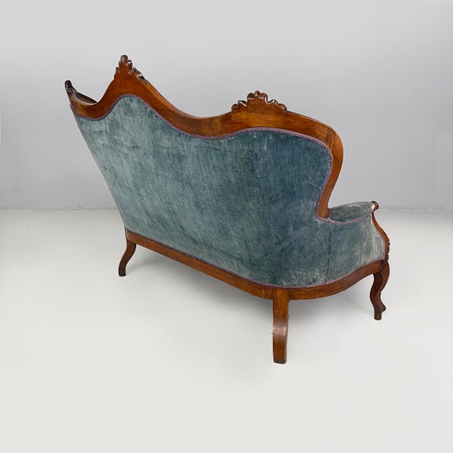 Italian Louis XVI Style Sofa in Light Blue Velvet and Wood, 1930s For Sale - Image 4 of 18