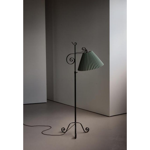 Art Deco Scandinavian Floor Lamp in Wrought Iron with Pleated Shade, 1930s For Sale - Image 9 of 17