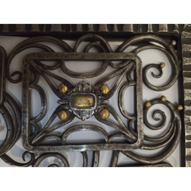 Metal Magnificent Hand Hammered Iron & Brass Inlaid French Art Deco Mirror For Sale - Image 7 of 17