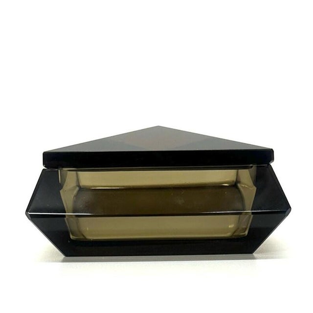Mid-Century Modern Mid-Century Smokey Grey Glass Trinket Box For Sale - Image 3 of 11