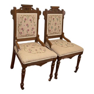 Victorian Eastlake Needlepoint Parlor Side Chairs, Pair For Sale