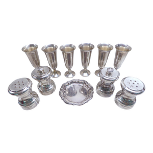 Vintage Sterling Silver Italian Individual Salt & Pepper Shakers, Small Dish & American Petite Caviar Vodka Cups- 11 Pieces
