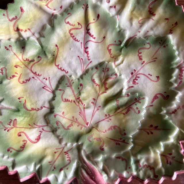 A Vintage Set of 4 Faianças Belo Portugal Majolica Geranium Leaf Dishes, Circa 1970's For Sale - Image 6 of 11
