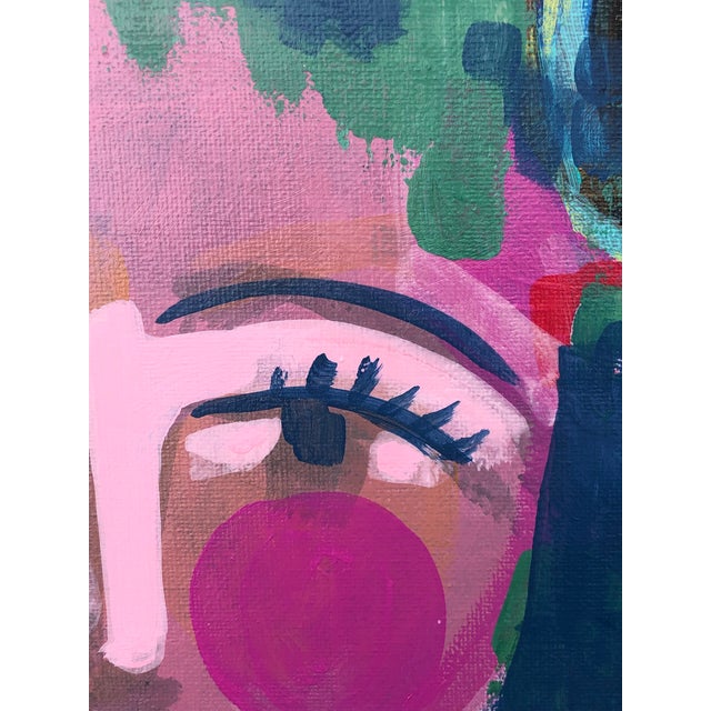 Turquoise Contemporary Painting on Canvas “Face in Summer” by CL Auker For Sale - Image 8 of 10