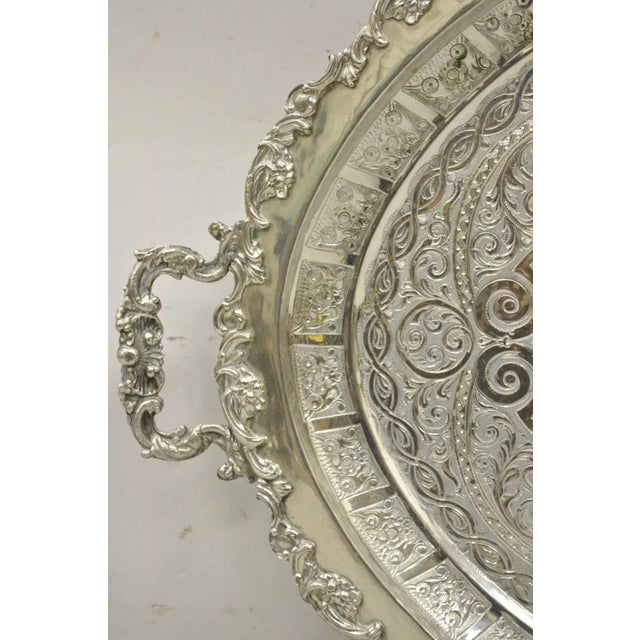 Mid 20th Century Large Victorian Style Oval Silver Plated Serving Platter Tray Raised on Feet For Sale - Image 11 of 12