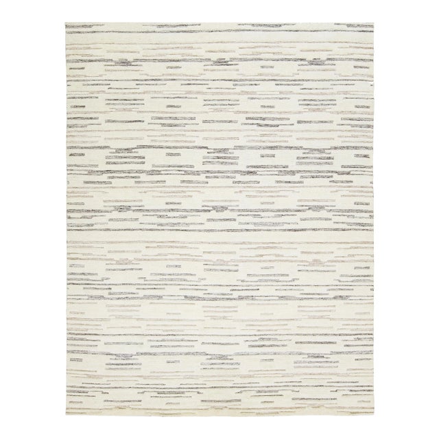 Apadana's Contemporary Moroccan-Style Ivory Wool Rug With a Striped Pattern For Sale