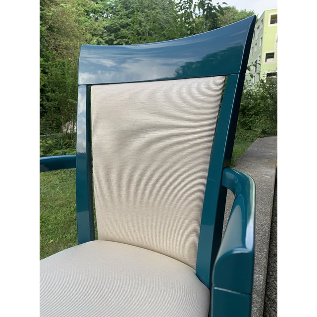 Blue Art Deco Armchair in Green Laque by Thonet for Gebrüder Thonet Vienna Gmbh, 1980s For Sale - Image 8 of 12