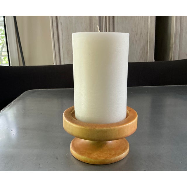 Vintage Mid-Century Haeger Pottery Pedestal Candle Holder – Warm Orange/Yellow Drip Glaze For Sale - Image 12 of 14