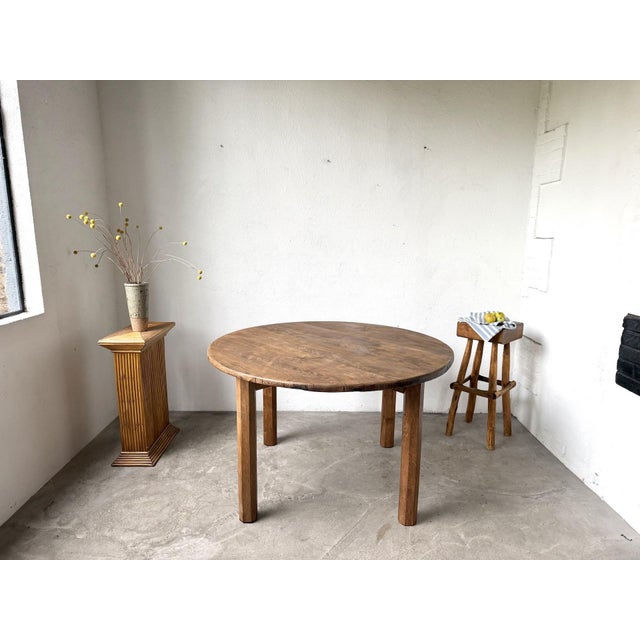 Wood Brutalist Round Table in Oak, 1950s For Sale - Image 7 of 18