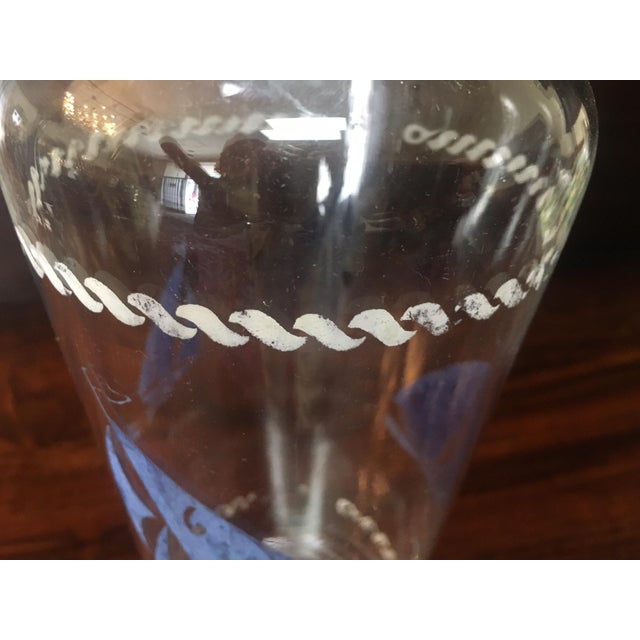 1930s Art Deco Clear Glass Cocktail Shaker With Blue Transferware Sailboat Design For Sale - Image 4 of 9