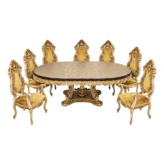 Late-20th-Century Italian Baroque/Rococo Revival Dining Room Table With 6 Chairs For Sale