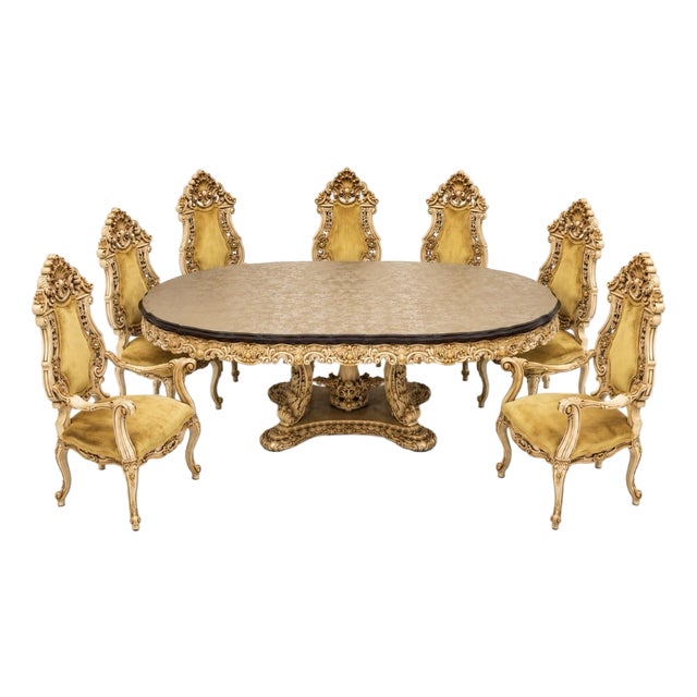 Late-20th-Century Italian Baroque/Rococo Revival Dining Room Table With 6 Chairs For Sale