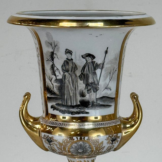 Pair Antique Ritzenhoff & Breker Neoclassical Porcelain Mantel Vases For Sale - Image 9 of 18