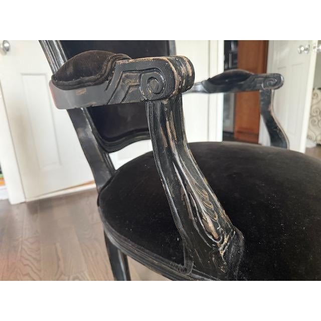 Black Pair of French Provincial Armchairs in Black Velvet - Regency Style For Sale - Image 8 of 10