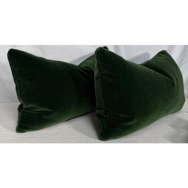 Custom pair of 12"x22" pillows covered in a forest green mohair. These pillows are knife edged, have serged seams, hidden...