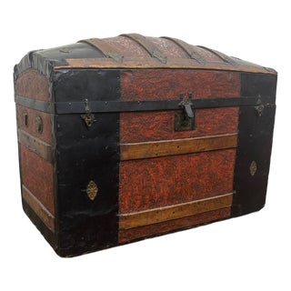 Antique Victorian Dome Top Embossed Immigrant Trunk Steamer Trunk For Sale