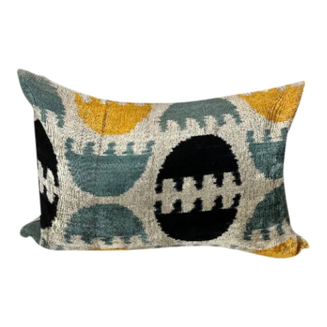 Turkish Modern Multicolor Velvet Silk Ikat Pillow Cover For Sale