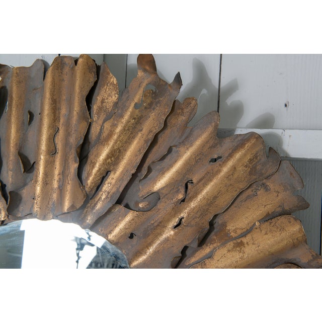 Metal Brutalist Sunburst Mirror, Handcrafted Torch Cut Brass, Spain, 1970s For Sale - Image 7 of 13