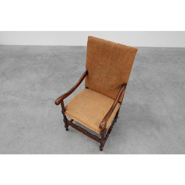 Antique Belgian Baroque Armchair in Wood and Leather, 1700s For Sale - Image 13 of 17