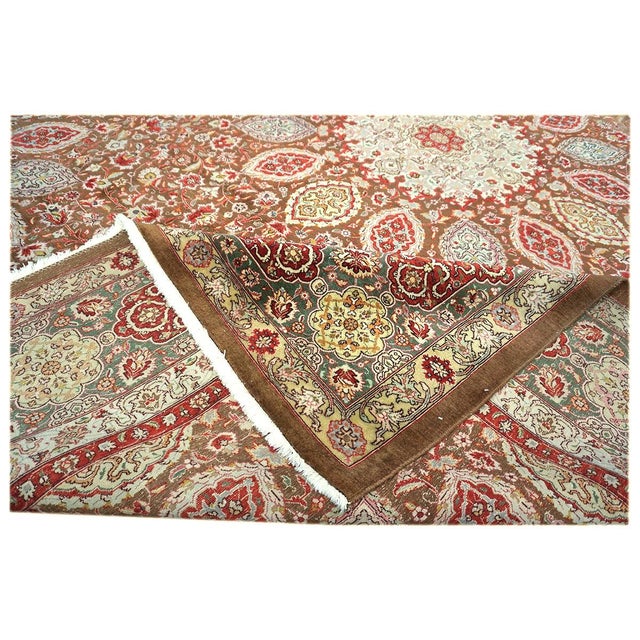 Brown Antique Persian Tabriz Wool 10x14 Brown, Red, & Dark Green Handmade Area Rug #9902148 For Sale - Image 8 of 9