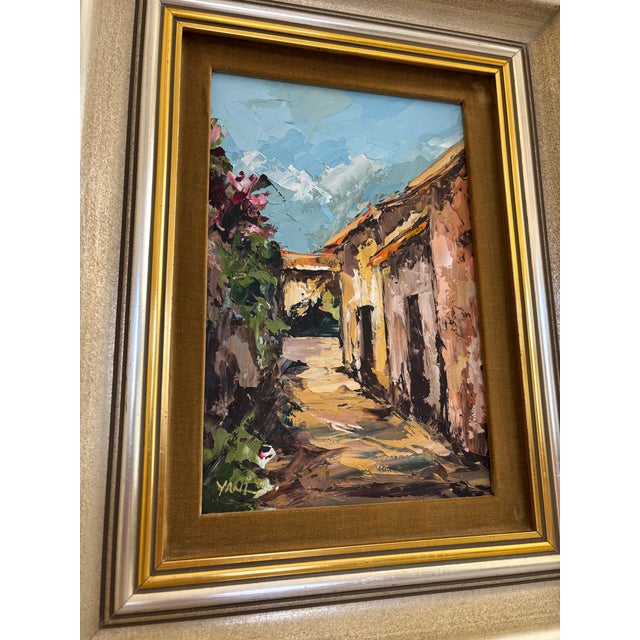 Rustic Late 20th Century Original Signed Oil Painting — Village Alley Scene For Sale - Image 3 of 3