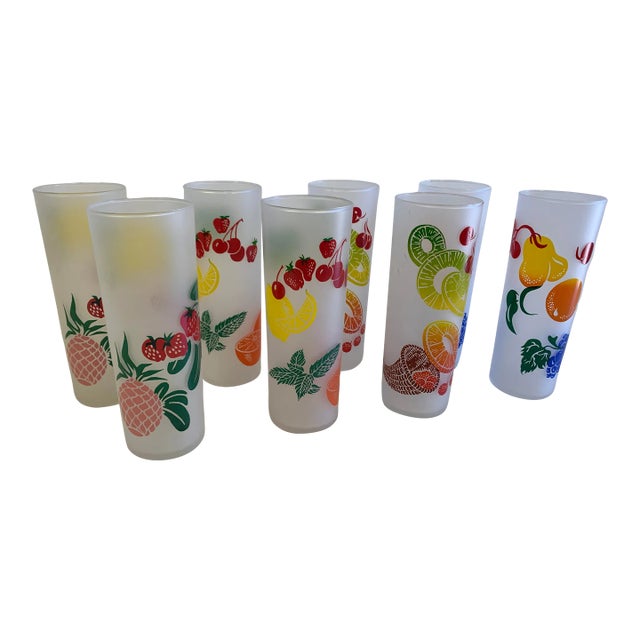 Vintage Mid-Century Federal Glass Colorful Fruit Tumblers - Set of 8 For Sale