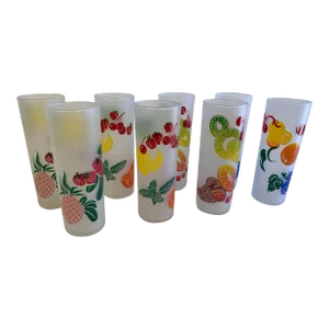 Vintage Mid-Century Federal Glass Colorful Fruit Tumblers - Set of 8