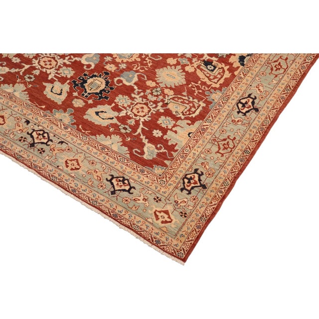 Boho Chic Ziegler Rust Blue Hand-Knotted Wool Rug - 8'3'' X 9'11'' For Sale In New York - Image 6 of 8