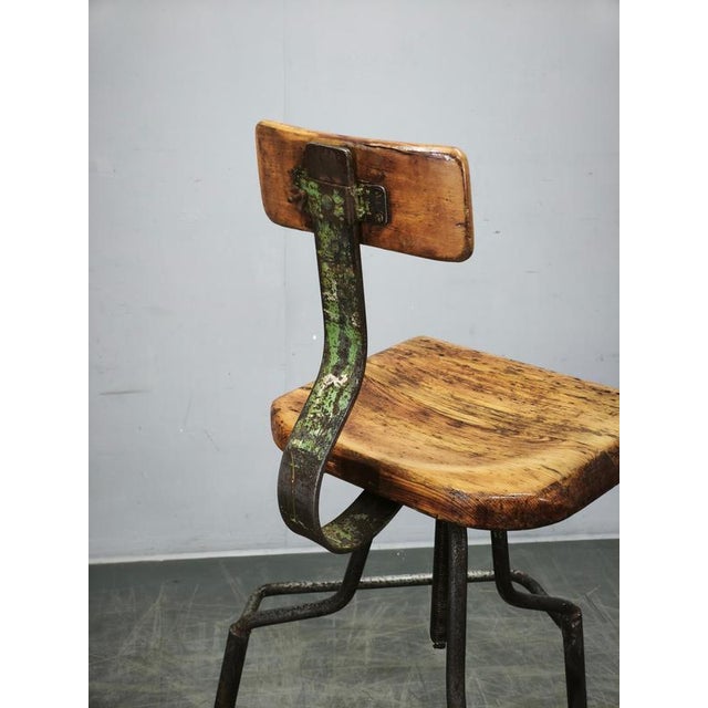 Industrial Height-Adjustable Swivel Workshop Chair, Former Czechoslovakia, 1940s For Sale - Image 9 of 16