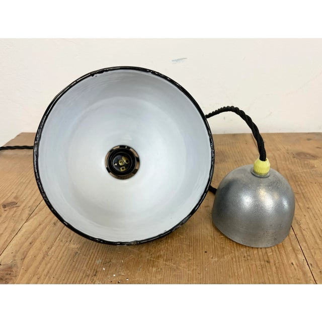 Small Industrial Black Enamel Pendant Lamp, 1950s For Sale - Image 9 of 10