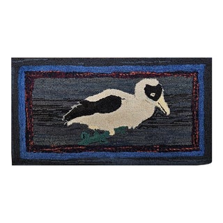 Vintage American Hand Hooked Rug, Framed, Dodo Bird Design, Folk Art Tapestry, 2x3 For Sale