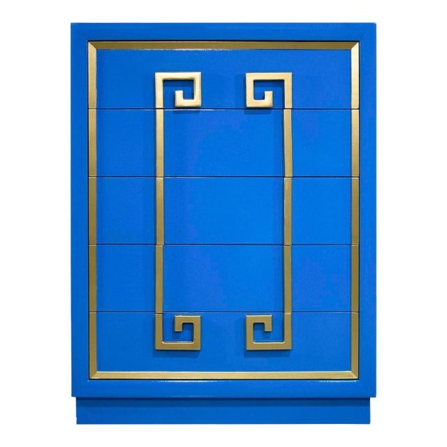 Vintage Hollywood Regency Kittinger Mandarin Style Greek Key Chest - Newly Lacquered For Sale