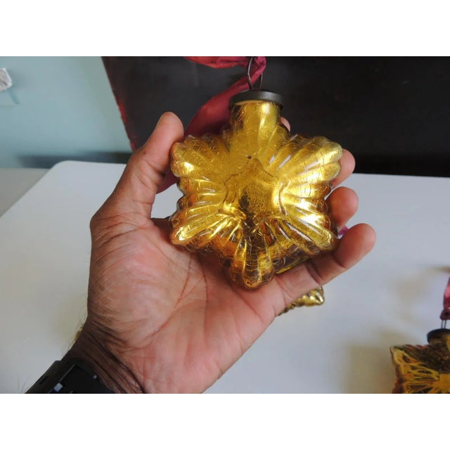Gold Tone Mercury Glass Ornaments With Silk Ribbons - Set of 4 For Sale In Tampa - Image 6 of 7