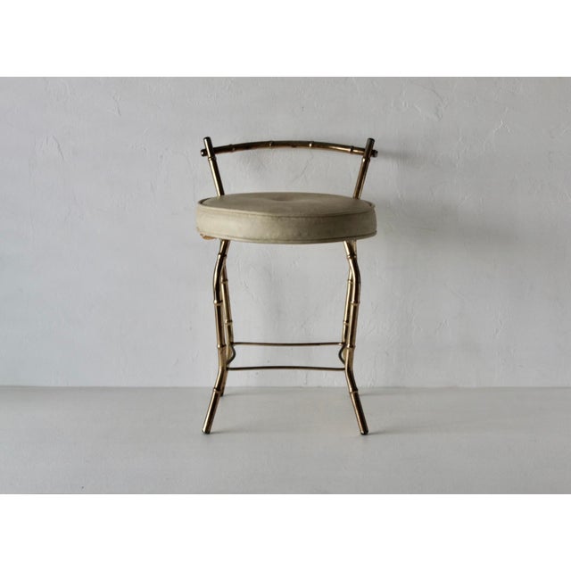 Vintage 1970s George Koch Gold Finish Faux Bamboo Vinyl Padded Swivel Vanity Stool Hollywood Regency For Sale - Image 16 of 16