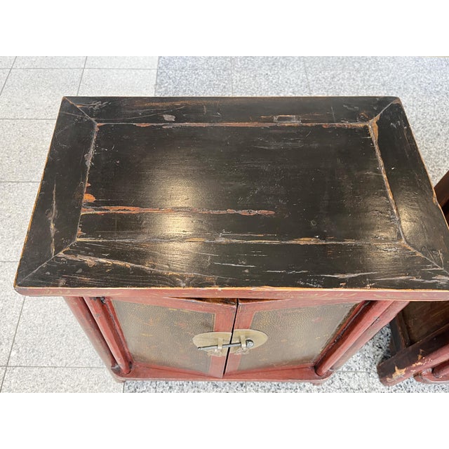 Maroon Early 20th Century Chinese Elmwood Nightstands - A Pair For Sale - Image 8 of 18