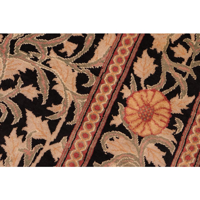 1990s Shabby Chic Floral 1990's Pak-Persian Black/Gold Wool Rug - 5'11'' X 8'11'' For Sale - Image 5 of 9