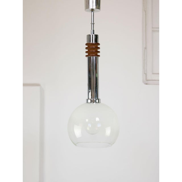 Silver Vintage Italian Chrome and Glass Pendant Lamp For Sale - Image 8 of 14