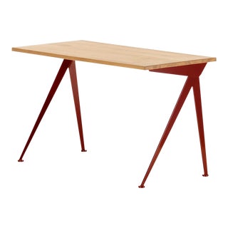 Jean Prouvé Compas Direction Desk in Natural Oak and Red Metal for Vitra For Sale